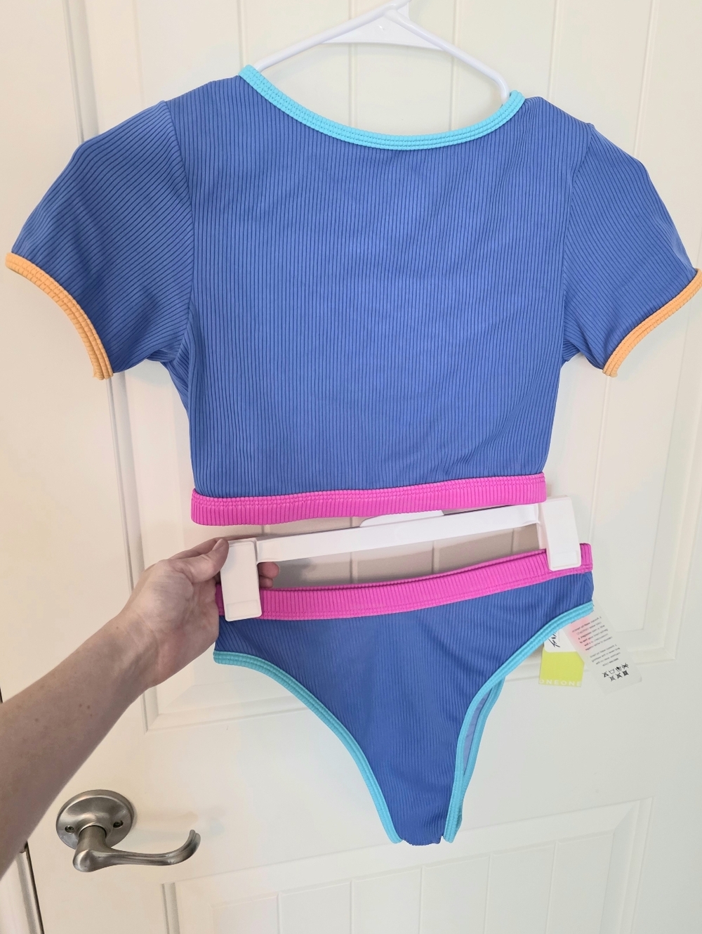 Free People Movement Oneone Blue Ribbed Cropped Set Size Med NWT